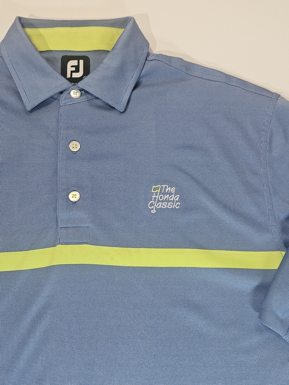 Footjoy Golf Polo Shirt Mens Large Blue Yellow Stripe The Honda Classic Preppy - Picture 6 of 7